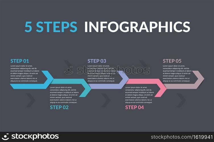 Infographic template with five steps with arrows, vector eps10 illustration. Infographic Template with Arrows