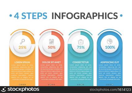 Infographic template with four round progress indicators, workflow, process chart, vector eps10 illustration. 4 Steps Infographics