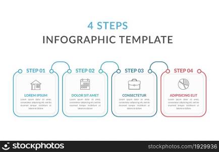 Infographic template with four squares with text and line icons, process diagram, workflow, four steps or options, vector eps10 illustration. Four Steps Infographic Template
