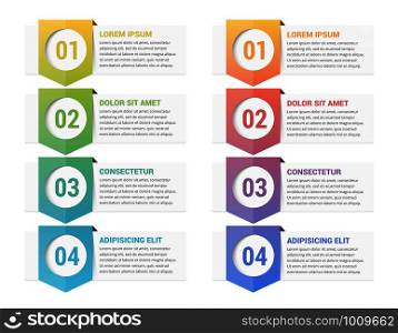 Infographic template with four vertical arrows, process, workflow, steps, options design, soft gradient colors, vector eps10 illustration. 4 Steps Infographics