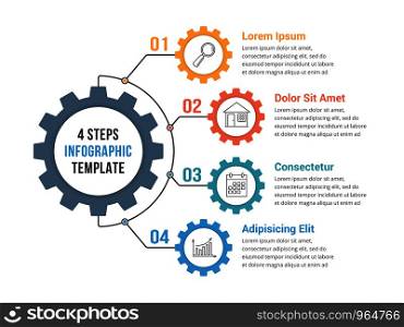 Infographic template with gear with four elements, steps or options, vector eps10 illustration. Infographic Template with Gear