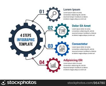 Infographic template with gear with four elements, steps or options, vector eps10 illustration. Infographic Template with Gear
