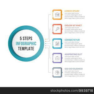 Infographic template with main idea and 5 steps or options, workflow or process chart, vector eps10 illustration. Infographic Template with 5 Steps