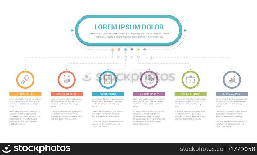 Infographic template with main title and 6 steps or options, workflow, process chart, vector eps10 illustration. Infographic Template with 6 Steps