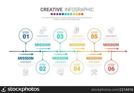 Infographic template with numbers 6 option can be used for workflow layout, diagram, number step up options.