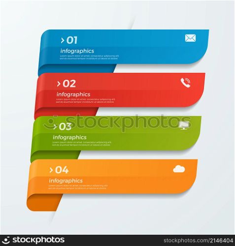Infographic template with ribbons banners arrows 4 options for presentations, advertising, layouts, annual reports, web design.. Infographic template with ribbons banners arrows 4 options