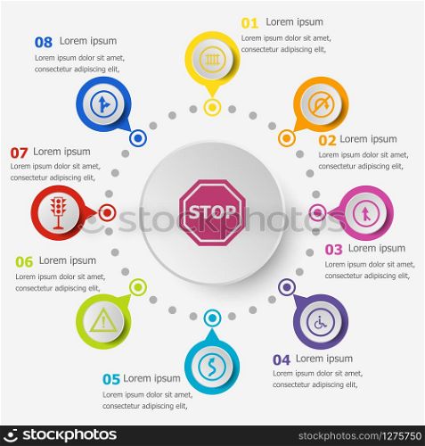 Infographic template with road sign icons, stock vector