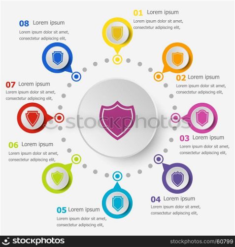 Infographic template with shield icons, stock vector