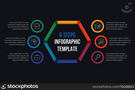 Infographic template with six elements, steps or options, workflow or process diagram, vector eps10 illustration. 6 Steps Infographics