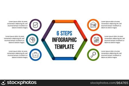 Infographic template with six elements, steps or options, workflow or process diagram, vector eps10 illustration. 6 Steps Infographics