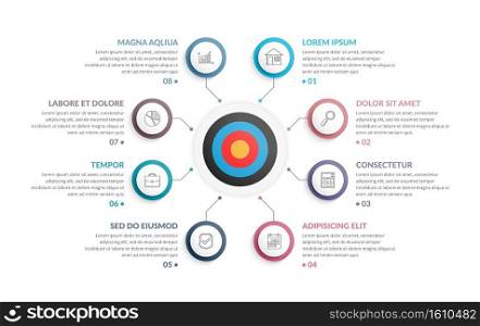Infographic template with target with eight steps or options, workflow, process diagram, vector eps10 illustration. Infographic Template with Target