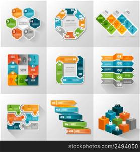 Infographic templates icons set with different diagrams and charts flat isolated vector illustration . Infographic Templates Icons Set