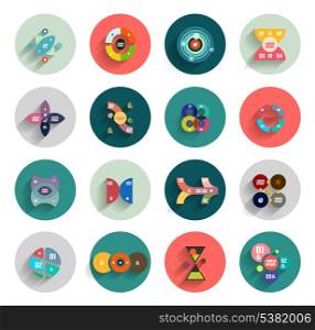 Infographic templates inside colorful circles. Set of flat icons with shadow for business / technology presentation / mobile app