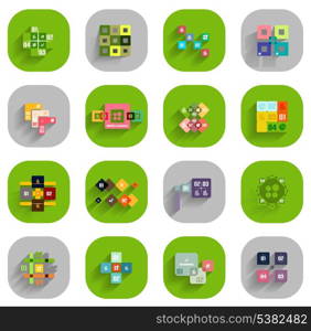 Infographic templates inside colorful circles. Set of flat icons with shadow for business / technology presentation / mobile app