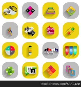 Infographic templates inside colorful circles. Set of flat icons with shadow for business / technology presentation / mobile app