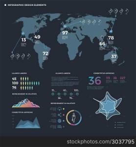 Infographic thin line elements. Vector business infographics template. Infographic thin line elements. Vector business infographics template. Map infographic world and information statistic map world illustration