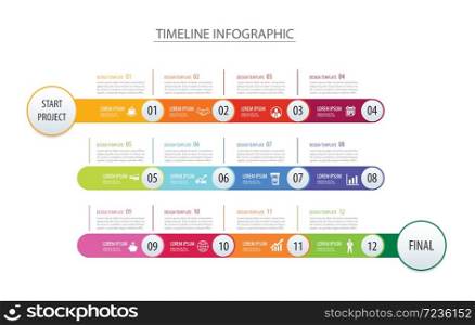 Infographic timeline 1 year template business concept arrows.Vector can be used for workflow layout, diagram, number step up options, web design
