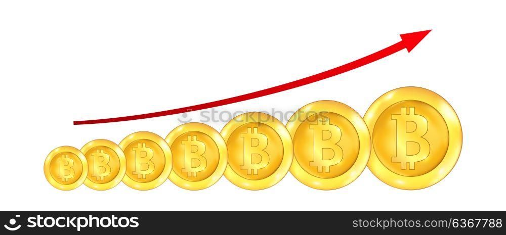 Infographic Uptrend Line Arrow for Bitcoin Sign on White Background. Infographic Uptrend Line Arrow for Bitcoin Sign on White Background - Illustration Vector