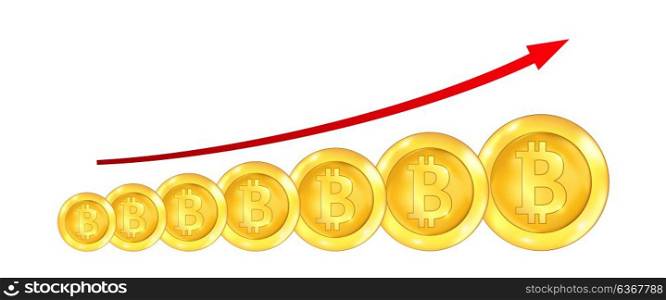 Infographic Uptrend Line Arrow for Bitcoin Sign on White Background. Infographic Uptrend Line Arrow for Bitcoin Sign on White Background - Illustration Vector