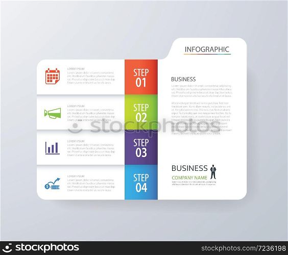 Infographic vertical 4 tab index design vector and marketing template business. Can be used for workflow layout, diagram, annual report, web design. Business concept with options, steps or processes.