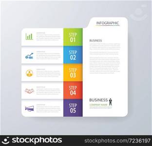 Infographic vertical 5 tab index design vector and marketing template business. Can be used for workflow layout, diagram, annual report, web design. Business concept with options, steps or processes.