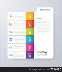 Infographic vertical 6 tab index design vector and marketing template business. Can be used for workflow layout, diagram, annual report, web design. Business concept with options, steps or processes.