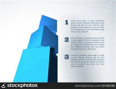 Infographic with blue 3D cube pyramid and text placeholders