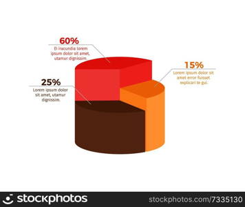 Infographic with percentage and additional information placed by each sector, visual means of presenting info on vector illustration. Infographic with Percentage on Vector Illustration