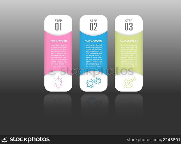 Infographics. 3 stages of development, marketing, workflow or plan. Business strategy with icons. Report and statistics diagram.