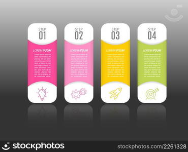 Infographics. 4 stages of development, marketing, workflow or plan. Business strategy with icons. Report and statistics diagram.