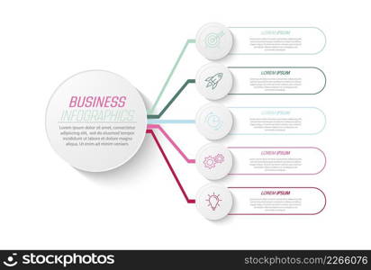 Infographics 5 step. Visualization of business data, projects, trainings, development plans and strategies. Pictograms of processes. 