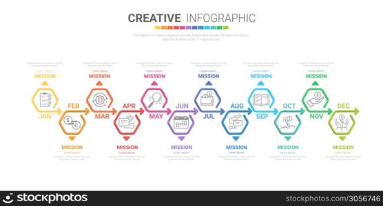 Infographics all month planner design and Presentation business can be used for Business concept with 12 options, steps or processes.