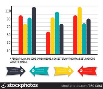 Infographics and diagrams with arrowheads info vector. Schemes visual presentation of business concept. Statistics and scales with comparison data. Infographics and Diagrams with Arrowheads Info