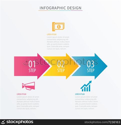 Infographics arrow number 3 step template. Vector Process chart background. Can be used for workflow layout, diagram, data, business options, banner, web design.