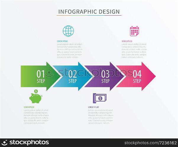 Infographics arrow number 4 step template. Vector Process chart background. Can be used for workflow layout, diagram, data, business options, banner, web design.