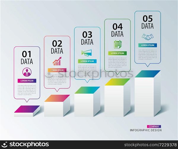 Infographics box square paper with 5 data template. Vector illustration abstract background. Can be used for workflow layout, business step, tag, banner, web design.