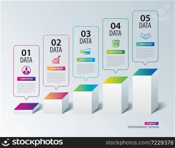 Infographics box square paper with 5 data template. Vector illustration abstract background. Can be used for workflow layout, business step, tag, banner, web design.