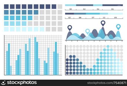 Infographics business concepts in visual form vector. Schemes with scales and numbers, pointer with peaks designation. Flowcharts graphics information. Infographics Business Concepts in Visual Form