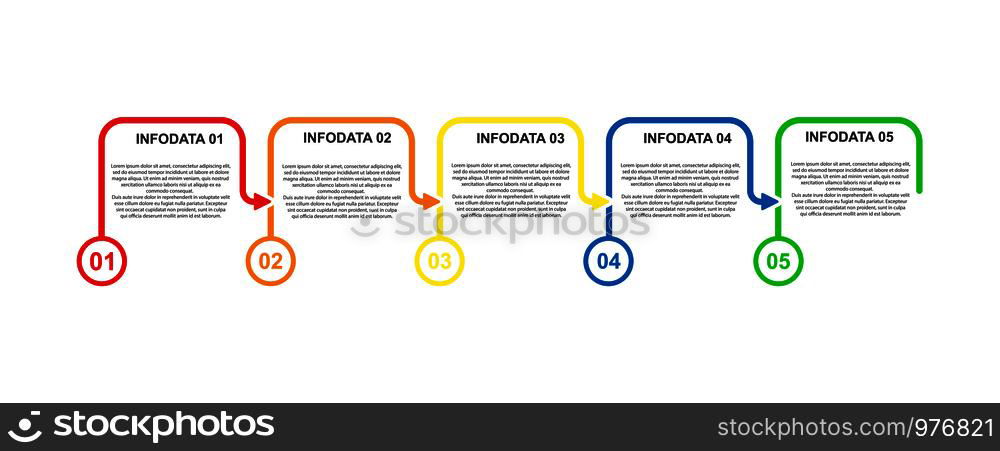 Infographics. Business process with 5 stages of development strategy, formation or reorganization plan. Presentation plan.