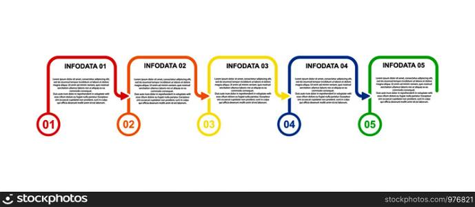 Infographics. Business process with 5 stages of development strategy, formation or reorganization plan. Presentation plan.