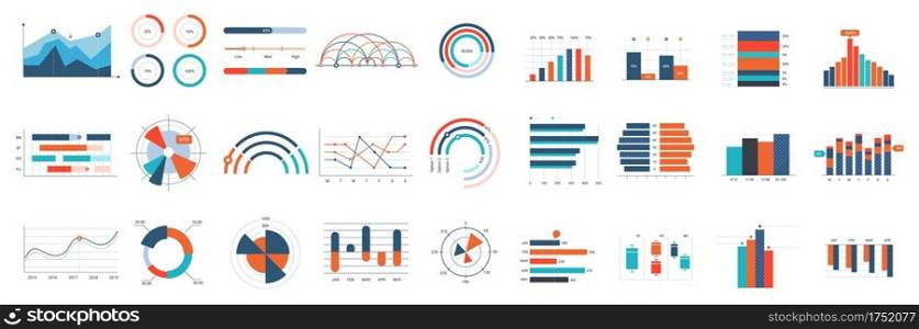 Infographics charts. Business diagrams, graphs and flowchart for workflow progress process. Finance annual report vector elements. Illustration flowchart and diagram, graph business workflow. Infographics charts. Business diagrams, graphs and flowchart for workflow progress process. Finance annual report vector elements