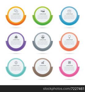 Infographics circle paper index with 9 data template. Vector illustration abstract background. Can be used for workflow layout, business step, banner, web design.