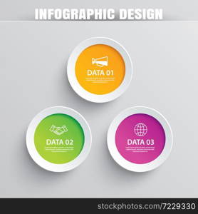 Infographics circle paper with 3 data template. Vector illustration abstract background. Can be used for workflow layout, business step, brochure, flyers, banner, web design.