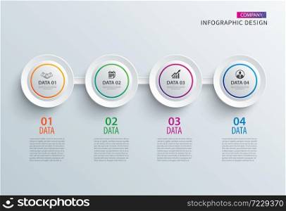 Infographics circle paper with 4 data horizontal template. Vector illustration abstract background. Can be used for workflow layout, business step, brochure, flyers, banner, web design.
