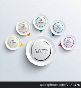 Infographics circle paper with 5 data template. Vector illustration abstract background. Can be used for workflow layout, business step, brochure, flyers, banner, web design.