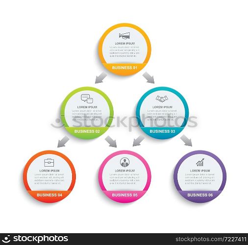 Infographics circle paper with 6 data template. Vector illustration abstract background. Can be used for workflow layout, business step, brochure, flyers, banner, web design.