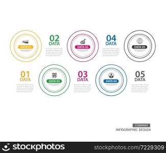 Infographics circle thin line with 5 data template. Vector illustration abstract background. Can be used for workflow layout, business step, brochure, flyers, banner, web design.