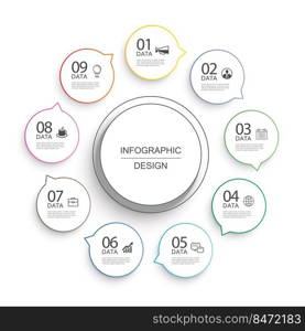 Infographics circle timeline with 9 number data template. Vector illustration abstract background.