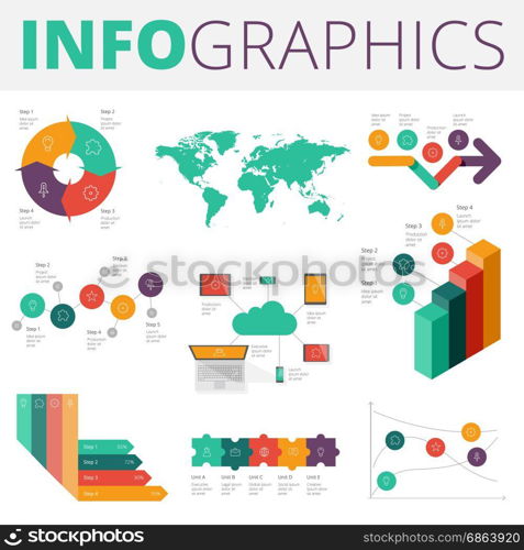 Infographics design elements collection for business, technology and social.