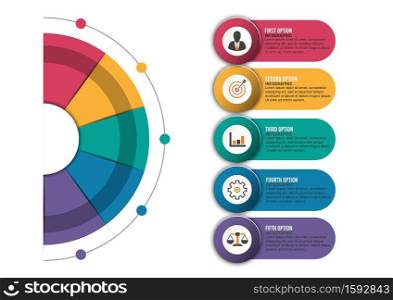 infographics design vector and marketing icons can be used for workflow layout, diagram, annual report, web design. Business concept with 5 options, steps or processes.